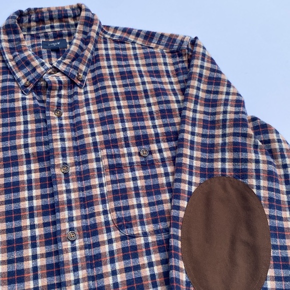 J. Crew Blue and Brown Casual Button Down Shirt with Elbow Patches Men’s Medium - Picture 6 of 16